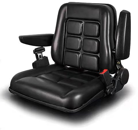 Universal verstellbarer Gabelstaplersitz mit Sicherheitsgurt und Arm- und Rückenlehne, wasserdichter PVC-Mähersitz, für Traktor Bagger, Gabelstapler, Skid Loader