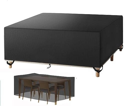 Jianghu Art 320x140x75cm Housse pour Meubles de Jardin imperméable, Exterieur Housse Salon pour 6-12 Sièges Imperméable, Housse Salon de Jardin pour Table, Canapé, Inclinable, Chaises, Noir