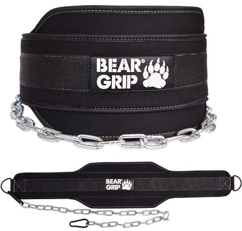 BEAR GRIP -Weighted Dip & Pull up Belt for Strength Training, Bodybuildng (Black White)