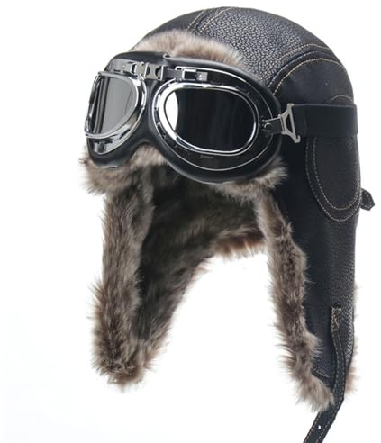 Lifup Unisex Vintage Fliegermütze und Brille, Trappermütze mit Kunstleder Fellmütze Herren Russenmütze, Hunting Hut mit Ohrenschützern aus Pelz