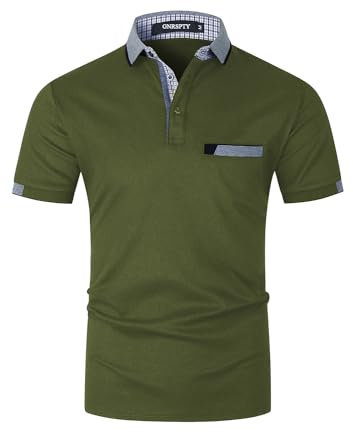 GNRSPTY Herren Poloshirts Kurzarm Baumwolle Polo Shirts Männer Slim Fit Polohemd Golf Farbe Nähen T-Shirt M-3XL,Armeegrün 24,XXL