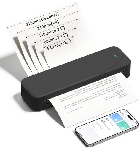 Memoking Thermodrucker A4 Tragbarer Drucker für Unterwegs - M833 Bluetooth Mobiler Druckers,HD 304DPI Kompatibel mit Windows/macOS/iOS/Android, Mini Drucker a4 für Reisen, Büro, Schule, Hause