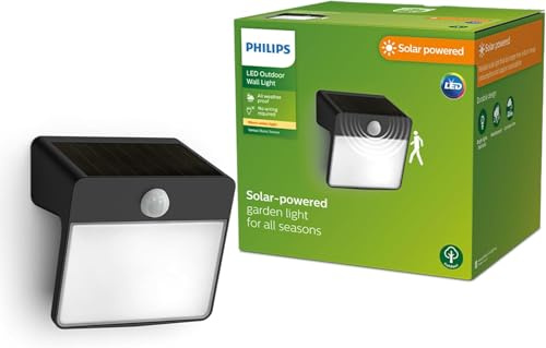 Philips Enkara solcellsdriven utomhusvägglampa med husnummer 0,2 W, 2700 K, svart, IP44-vädertätad