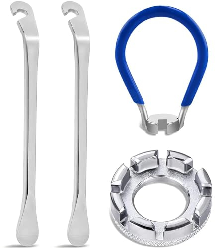 Fixinus 4 Stück Fahrrad Speichenschlüssel, Größe 10-15 Universal Speichenspanner Set für Fahrrad Rad Zentrierer Nippelspanner Spannschlüssel mit Bike Reifenheber Speichenschlüssel Fahrrad Werkzeuge