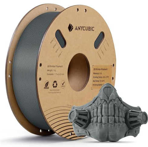 ANYCUBIC PLA Filament Grau 1KG, 1.75mm PLA Filament-3D-Druckmaterialien, Maßgenauigkeit +/-0,02mm, Intelligente Identifikation