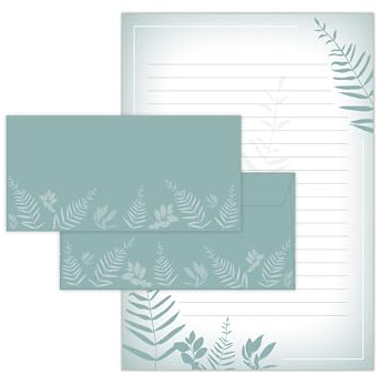 Briefpapier-Set Natur Eukalyptus Blättern Briefblock mit Umschlag für Kinder Erwachsene Geschenk (Block A4 mit 25 Blätter + 15 Umschläge DIN Lang)