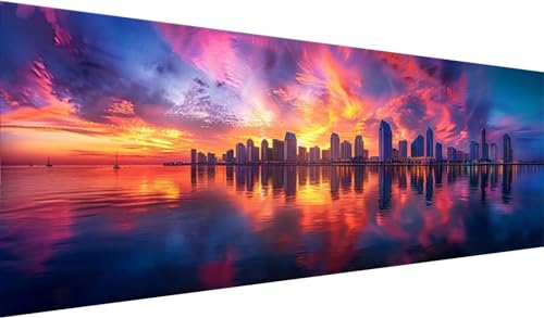 Diamond Painting Erwachsene, Diamant Painting Bilder Stadt, 5D DIY Diamond Painting Kunst Set, Diamant Painting Bilder Erwachsene, Nachtsicht Diamond Painting XXL Set für Zimmer Wand Deko 250x100cm
