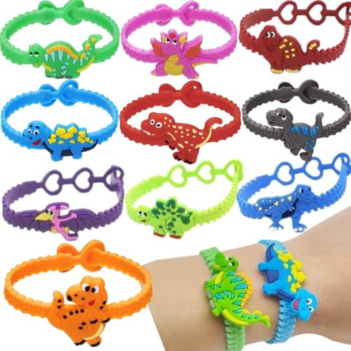 Megaser 30 Pulseras Niños Cumpleaños Dinosaurios, Pack Regalos Sorpresas Guardería, Colegio, Primaria, Piñata, Ideal Regalitos Cumpleaños Niños Invitados