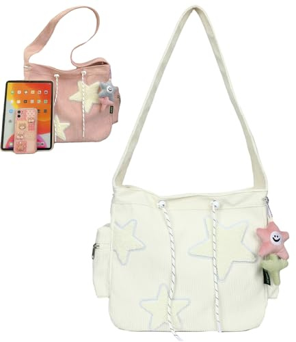 Pwzoax Crossbody Bag Cute Messenger Bag Crossbody Sling Bag Aestheic Shoulder Bag for Women (White,14.8 * 4.7 * 11.7inch)