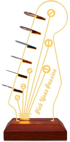 YuanDian Light Up Gitarren Plektrum Halter, LED Headstock Molded Wooden Acrylic USB Powered Schreibtischdekor für Guitar Pick -Aufbewahrung, Gitarren geschenke für Gitarristen Gitarrenspieler