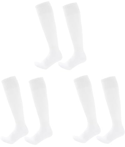 LURVOUS 3 Pairs Kids White Football Socks, Boys Girls Long Football Socks Youth Football Socks, Breatable Childrens Soccer Socks Rugby Socks Basketball Socks Hockey Socks for Aged 5-12