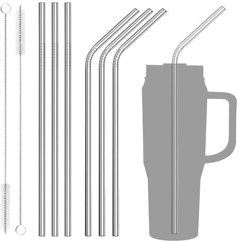 6 cannucce per Stanley Cup, 30 cm, in acciaio inox, riutilizzabili, in acciaio inox, per Stanley 40 oz, cannucce lunghe per cocktail, frullati e succhi di frutta