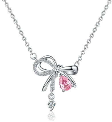 Manqyi Damen Vintage Punk Schleife Schlüsselbein Kette mit Rosa Zirkonia Anhänger, 41-50 cm, für Frauen und Mädchen