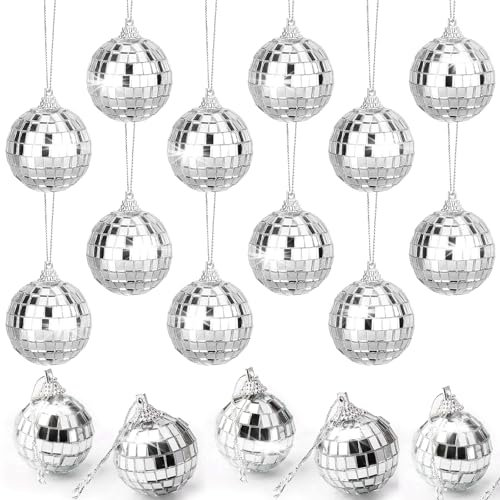 Tarocat Spiegelkugel, Silberne Hängekugel, Silber Spiegelkugel zum Aufhängen, Silber Mini Discokugeln Ornamente, Aufhängen Spiegel Discokugeln, Disco Spiegel Ball (12 Stück)