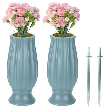 QWORK 2 Pack Cemetery Vase for Grave Decorations, Memorial Flowers Holder for Memorial Day & Special Occasions