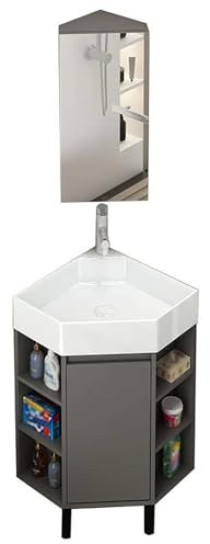 Eckwaschbecken Mit Unterschrank, Badunterschrank Waschbecken, Wandmontiertes Keramikwaschbecken, Waschbecken Mit Wasserhahn und Abfluss, für Kleine, An Der Wand Montierte Schwebende Schränke(51cm)