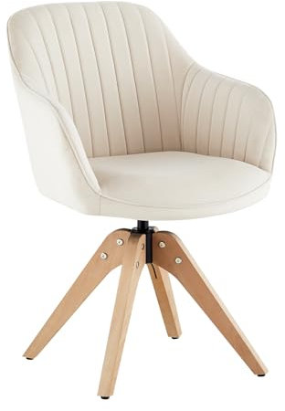 CLIPOP Drehbarer Design Stuhl Vintage Beige Buchenholz Beine Esszimmerstuhl Küchenstuhl Besucherstuhl Bürostuhl Wohnzimmerstuhl (Samt, Beige)