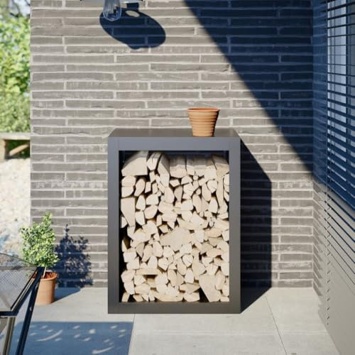 Homgoday Support à Bois de Chauffage en Acier - Rangement Pratique et Sécurisé, Grand Espace, Anthracite, 60x40x80 cm