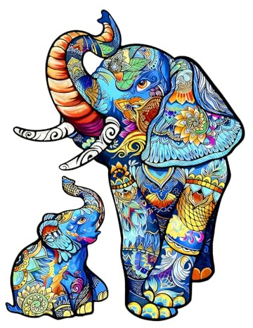 Foyucool Kit de Puzzle en Madera, Rompecabezas con Formas de Animales Irregulares, Manualidades para Mayores de 14, Regalo Creativo para Cumpleaños o Navidad, 20.6 × 20.6 cm, Elefantes