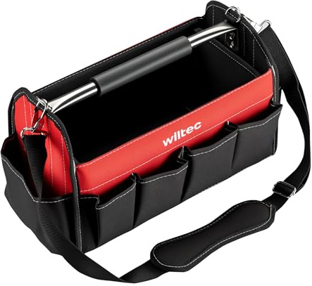 Wiltec Verktygsväska 40 x 19 x 25 cm upp till 30 kg, elektrikerväska med 14 fack och axelrem väska för verktyg elektriker