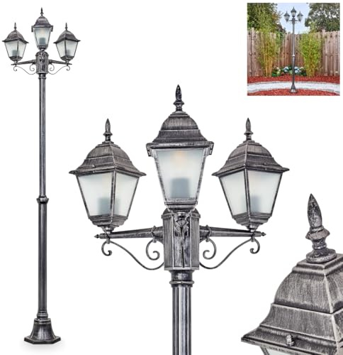 HOFSTEIN Kandelaber Naofe, Außenwegeleuchte aus Metall/Glas in Schwarz/Silber/Milchglas, Wegeleuchte im Vintage/Antik/Landhaus-Design für Garten, Außenbereich, Hof, Höhe max. 220 cm, 3 x E27, IP44