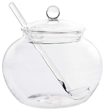 OKUMEYR Large Round Glass Spice Jars with Glass Lid and Spoon for Food Storage Kitchen Tool for Sugar Tea Dried Fruit and Spices Transparent Storage Container