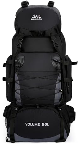 Mxaeyar 90L Hiking Backpack Large Capming Rucksack Waterproof Hiking Daypack Black Daypack for Mountaineering Travelling Climbing Outdoor Tekking Backpack for Men Women
