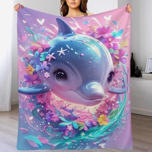 AAPZY Delfin Decke,Vier Jahreszeiten Weich Wohndecke Decke Schlafdecke Sofadecke Plüschdecke Pelzdecke Printdesign Couchdecke Flannel Bett Decke （140×180cm）