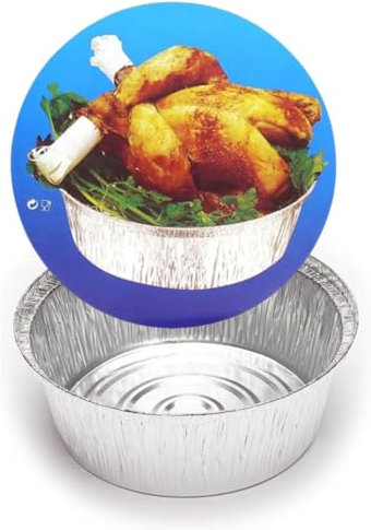 RASMACOR | Pack 25 Unidades Envase Aluminio Redondo con Tapa de Cartón 1.400 mL | Apto para Altas Temperaturas | Recipiente Aluminio para Pollo Asado