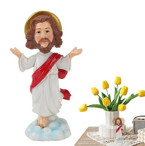 Jesus-Wackelkopf für Auto-Armaturenbrett, religiöse Statue, Kunstharz, Wackelkopf für Armaturenbrett, symbolische Dekorationsfiguren, Jesus-Sammelfiguren für Schlafzimmer, Arbeitszimmer
