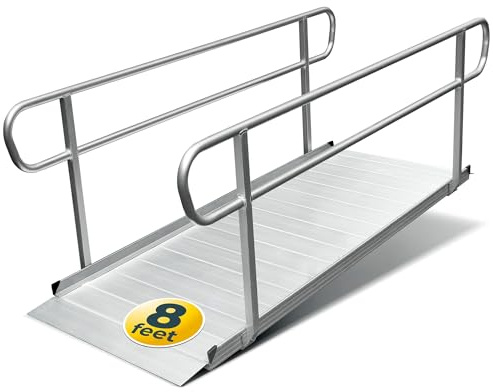 MAASTERS 8 Foot Handicap Ramp with Handrails - Loading Capacity 850 lb - for Wheelchairs, Scooters, Walkers - Non-Slip Surface