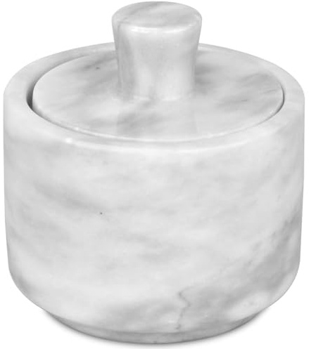 TABHOUKIT Marble Salt Cellar with Lid, White | Stone, Salt or Pepper Bowl, Box Container Jar Holder, Well Keeper Dish Pig Crock