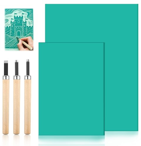 Linoleum Platten Linoldruck Set, A4 A5 Linoleum Schnitzset Linoldruck Set Linolschnitt Platten, Linolschnitt Werkzeug Linolplatten Stempelgummi für Druckgrafiken Kunsthandwerk DIY