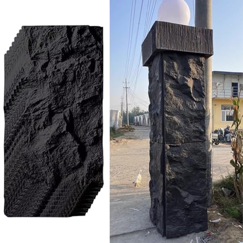 Oracra Wall Paneling Modern 3d Wall Art Covering Panels, Artificial Stone Veneer Wall Panel Outdoor Indoor, DIY Waterproof PU Texture Wallpaper Mold Decorative(Black,8pcs)