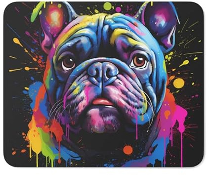 Tapis de Souris Bouledogue Français Pop Art Design Color Splash Moderne Idée Cadeau Animal pour Enfant et Adulte
