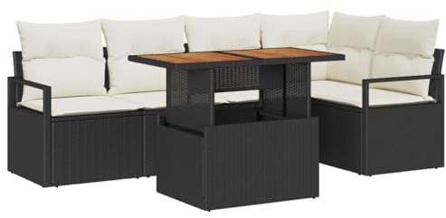 vidaXL 6-teiliges Garten-Sofa-Set mit Kissen in Schwarz und Creme – Poly-Rattan-Möbel für entspannte Momente auf Terrasse oder Balkon. Modul-Sitzgruppe, Loungeset, vielseitig einsetzbar.
