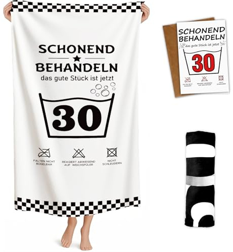 Giftota Lustige Geschenk 30 Geburtstag Männer Frauen - 160 x 80 cm Mikrofaser Strandtuch & Badetuch mit Geburtstagskarte 30, Strandhandtuch Schnelltrocknend - Schonend Behandeln 30