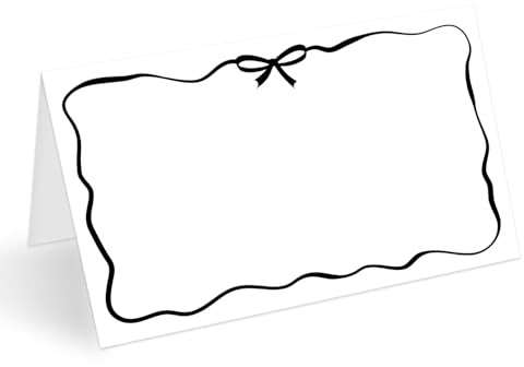 Black Bow Wave Border Place Cards for Table Setting, Blank Name Card for Banquet, Set of 25 Seating Cards for Wedding Reception Baby Shower Birthday Party and Events-08