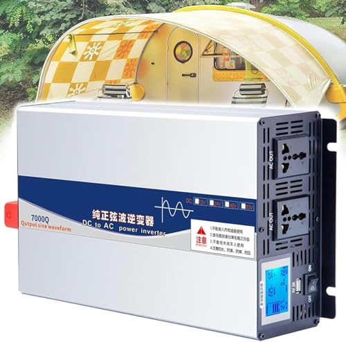 Onduleur sinusoïdal Pur 4000 W-7000 W, Double Prise avec écran LCD, for Camping-Car, Voiture, énergie Solaire et Utilisation d'urgence.(6000W 72Vto220V)