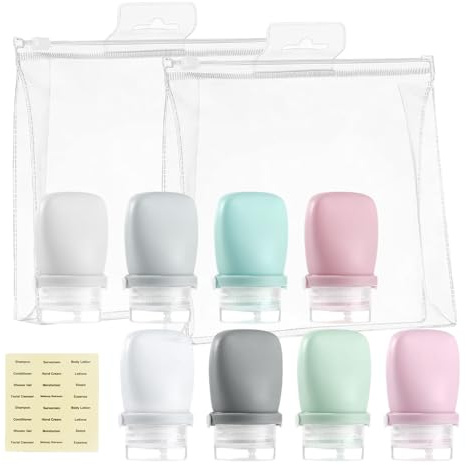 Mulaibdin 8 Pz Botes Viaje Rellenables 30ml, Botes para Gel y Champu Viaje, Silicona Botellitas Pequeñas para Rellenar Viaje, A Prueba de Fugas Travel Bottles con Etiqueta para Loción,Cosméticos