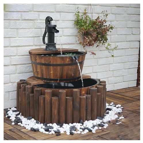 Fontana d'acqua per esterni, fontana in legno a cascata con canna e pompa, per giardini e terrazze