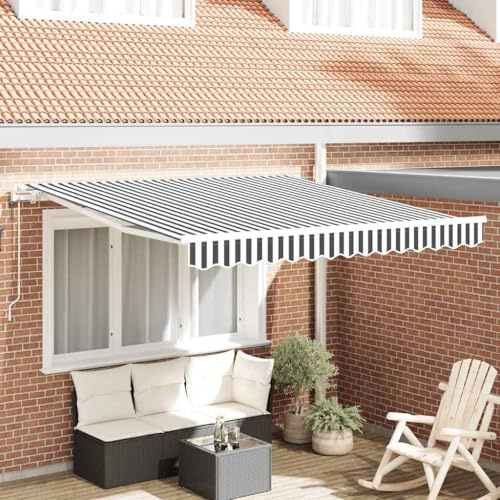 HaoChrymec Markise Automatisch mit Pulverbeschichtetem Aluminiumrahmen, UV-beständigem Polyesterstoff, Einziehbar, Sonnenschutz für Balkon, Freistehende Markise, Anthrazit & Weiß, 300x250 cm