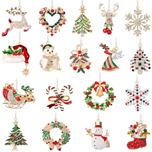 DTOFOOT 18 Pack Christmas Crystal Necklaces Bulk,Sparky Rhinestone Snowflake Snowman Candy Cane Pendant Charms for Jewelry Making Xmas Tree Hanging Ornaments Holiday Festival Jewelry Accessories Gift
