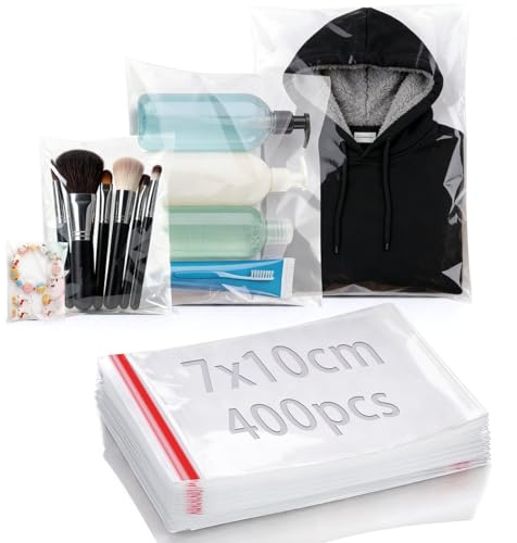 mawmuaw 400 Pièces Sachet Plastique Transparent Autocollant 7x10 cm Sachet Emballage Bonbon Biscuit Cellophane Sac Plastique Auto-adhésifs Réutilisables pour Chocolat Pain Bijoux Cadeau Noel