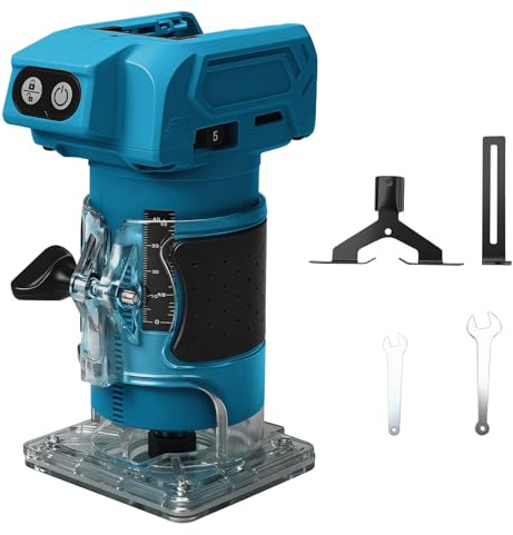 Batteridriven överfräs kompatibel med Makita batteri 18 V 800 W borstlös kantfräs med 5 hastigheter, 6,35 mm spännhylsa, 30 000 RPM, batteridriven träfräs för träbearbetning