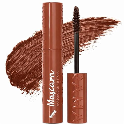 Soft Brown Volumising Mascara with Precision Brush for Lengthening & Clump-Free Lashes - Waterproof Long-Lasting Formula, Ideal for Contact Lens Wearers & Daily Natural Makeup Looks
