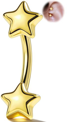OUFER 16G Oro Doppia Stella Piercing Rook Barbell in Acciaio Inossidabile 316L Piercing Orecchio Helix per Elica, Sopracciglio, Curved Barbell da 6 mm per Donna e Uomo
