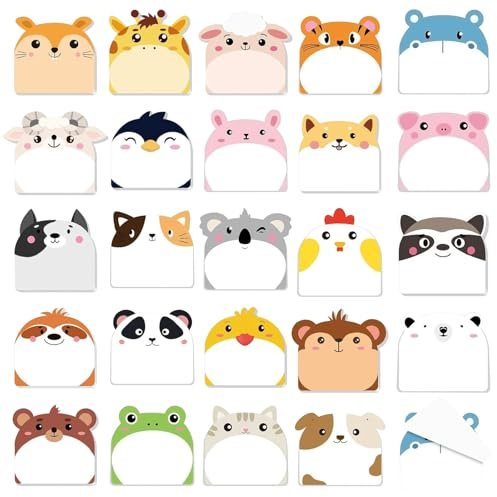 Simsky 24 Stück Haftnotizen Kinder, Tierförmige Klebezettel & Lustige Notizzettel als Mitgebsel für Kindergeburtstag, Schule & Party, Kawaii Cartoon Haftnotizen für Schüler & Büro, 24 Modelle