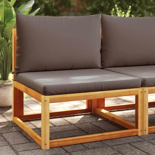 YUTAASU Divano da giardino senza braccioli, in legno di acacia, con schienale in rattan intrecciato e cuscino, per terrazza, giardino, cortile, confortevole esperienza di seduta, struttura modulare