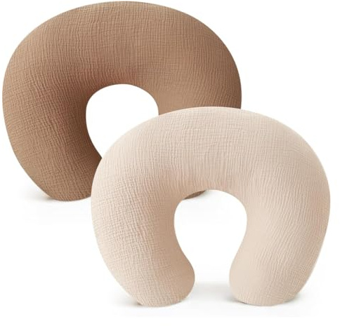 2 Pcs Nursing Pillow Cover Muslin Cotton Hidden Zipper Removable Washable Slipcover For U Shaped Breastfeeding Pillow Baby Boys Girls no Pillow
